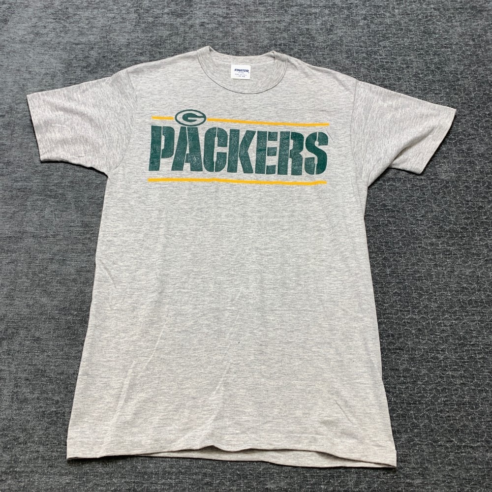 VTG Starter Green Bay Packers Football T Shirt Mens Large 42-44  Gray Cotton